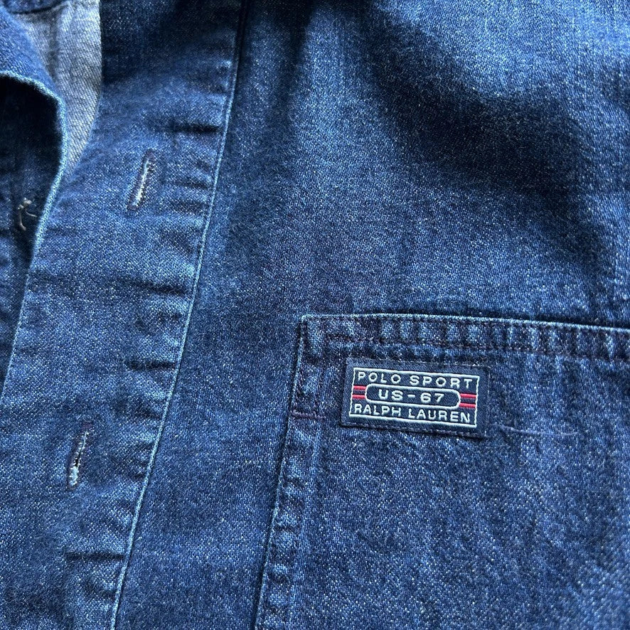 VINTAGE | Polo Sport Ralph Lauren Denim 1/4 Button Down Shirt sz XL