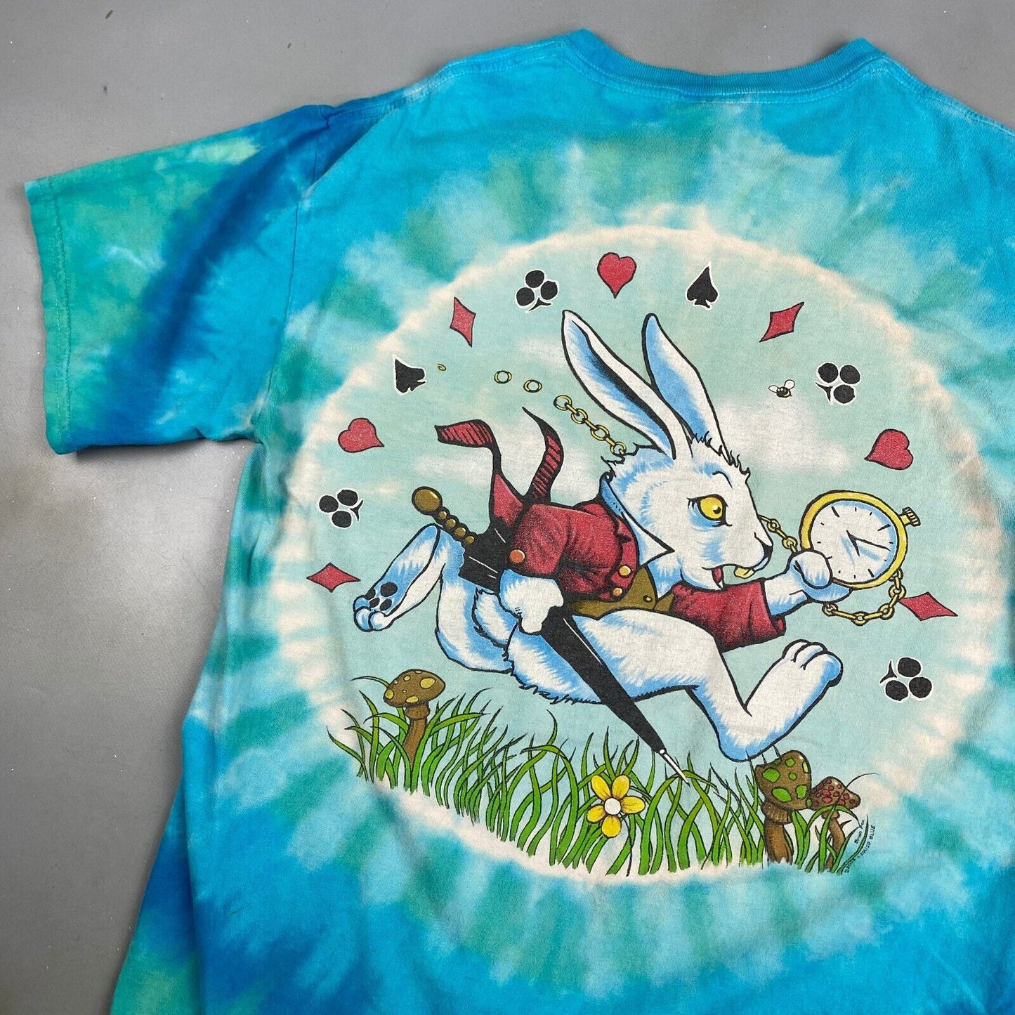 Vintage Alice in Wonderland Tye Dye Liquid Blue T-Shirt sz Medium Men Adult
