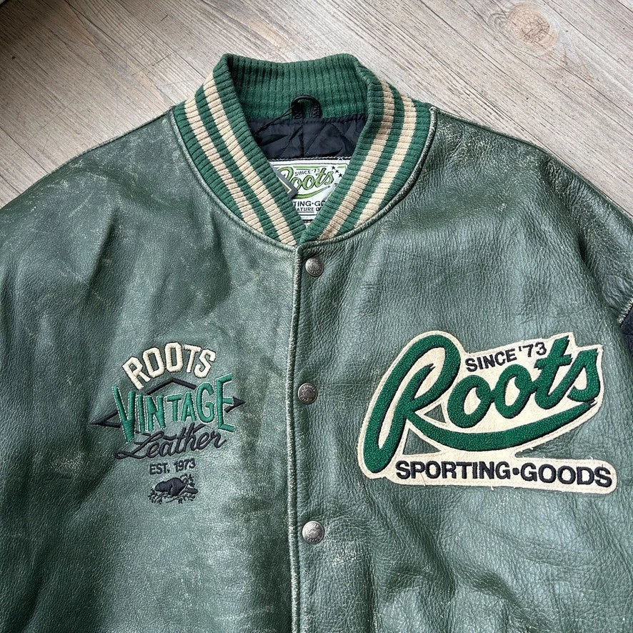 VINTAGE | Roots Sporting Goods Canada Leather Bomber Jacket sz L