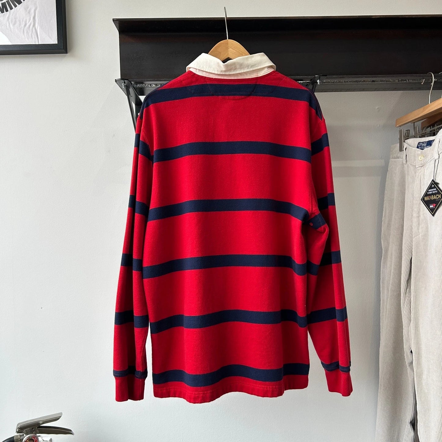 VINTAGE | Polo by Ralph Lauren Striped Sm Pony Rugby Fleece Shirt sz XL