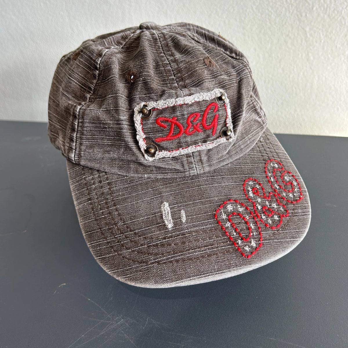 VINTAGE | Dolce & Gabbana Distressed Brown Logo Cap Hat sz OS