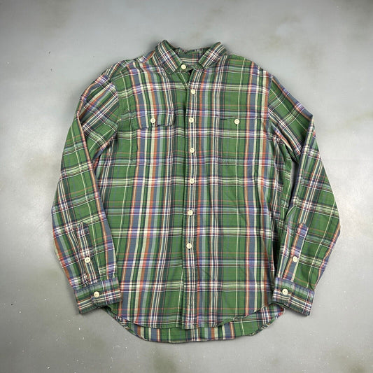 VINTAGE Ralph Lauren Polo Green Striped Button Up Shirt sz Large Adult