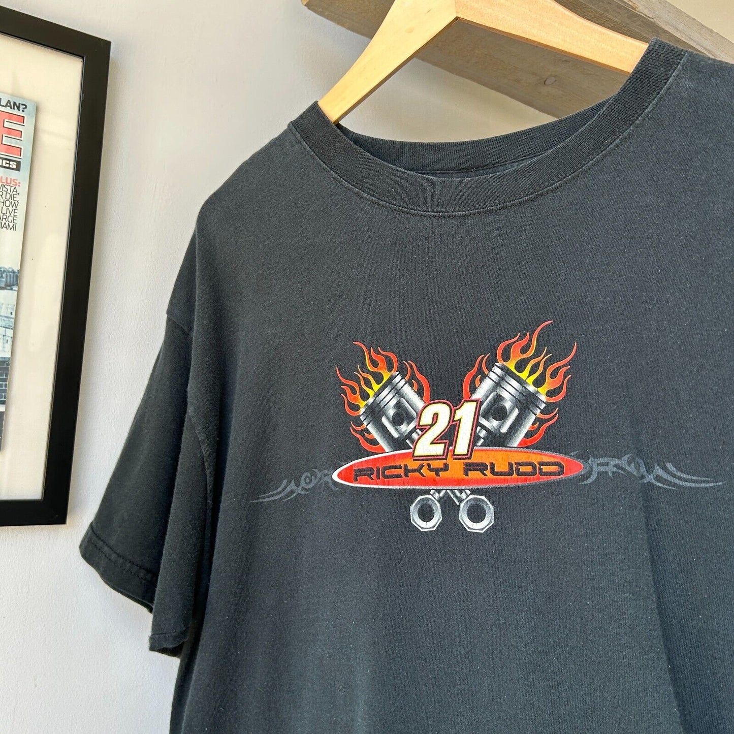 VINTAGE | Ricky Rudd Nascar Engine Flames Car T-Shirt sz L
