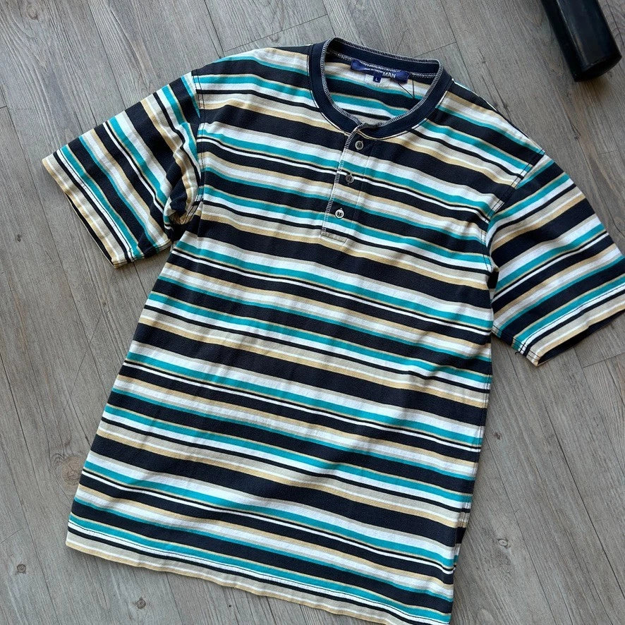VINTAGE 2005 | Junya Watanabe Comme Des Garcons Man Striped Henley T-Shirt sz L