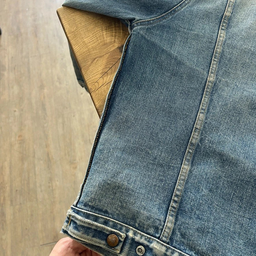VINTAGE 70s 80s | GWG Sun Faded Button Snap Denim Trucker Jacket sz M/L