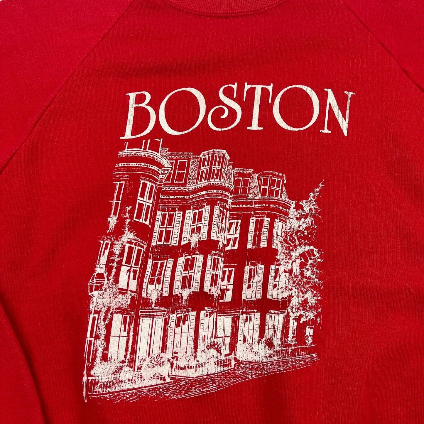 VINTAGE 80s Boston Illustration Print Red Crewneck Sweater sz Medium Men