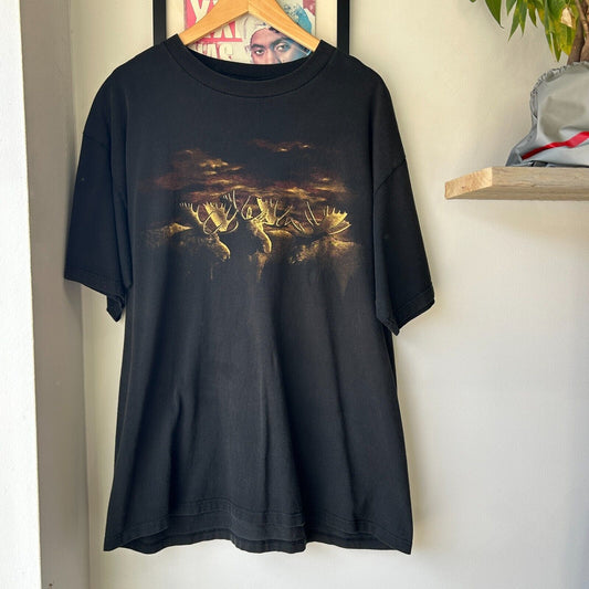 VINTAGE 90s | Moose In The Night Black Nature T-Shirt sz XL