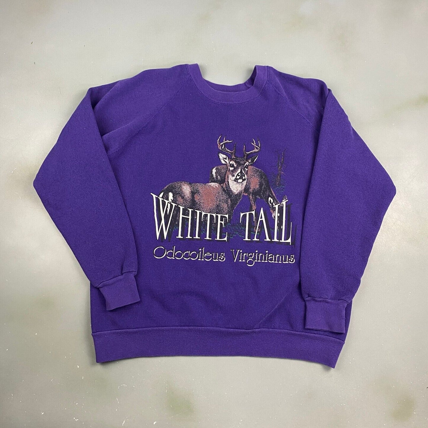 VINTAGE 90s White Tail Deer Purple Crewneck Sweater sz Medium Mens Adult