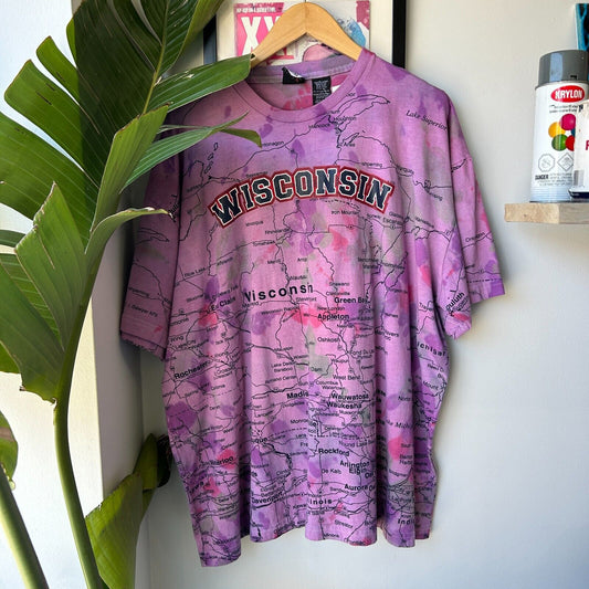 VINTAGE | Wisconsin All Over Map Graphic T-Shirt sz XL Adult