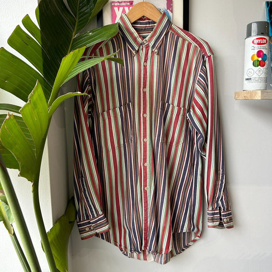 VINTAGE 90s | Woolrich Clay Striped Button Down Shirt sz L Adult