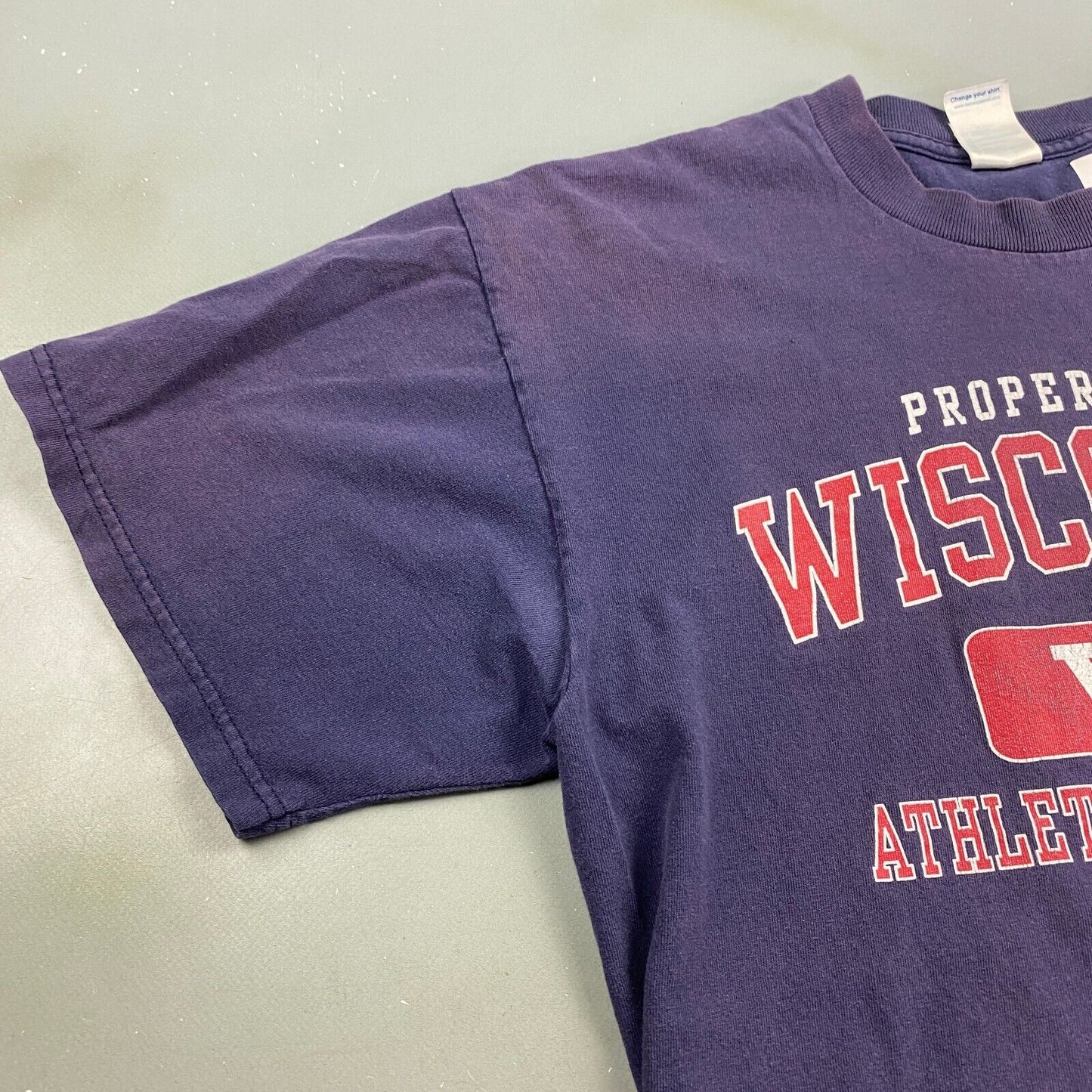 VINTAGE Property Of Wisconsin Athletic Dept Faded T-Shirt sz Large Men Adult