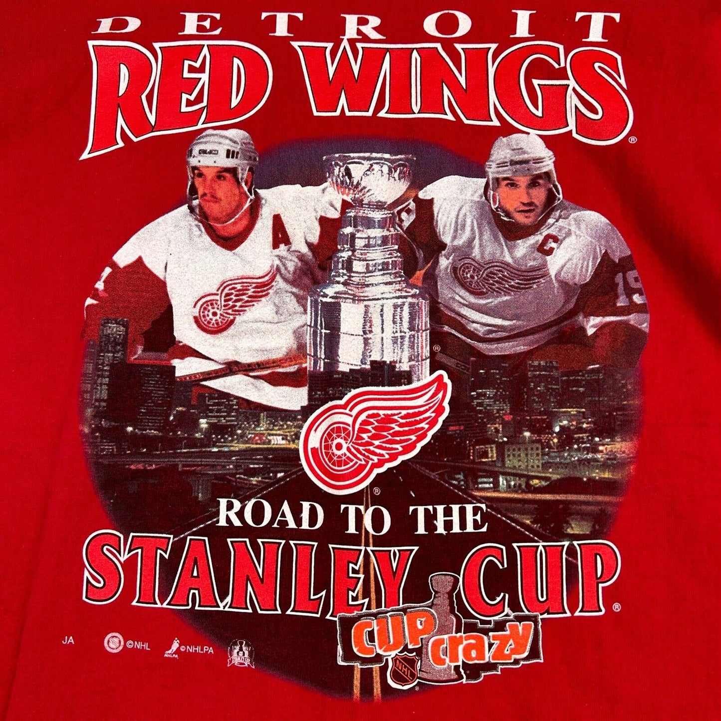 VINTAGE 90s | NHL Detroit Red Wings Cup Crazy Hockey T-Shirt sz L Men Adult