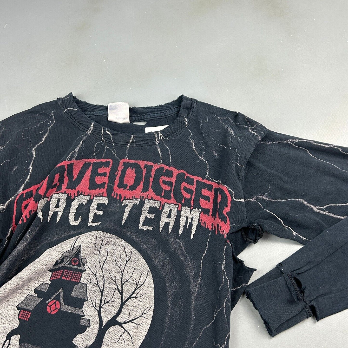 VINTAGE Grave Digger Race Team All Over Print Long Sleeve T-Shirt sz Sm Adult