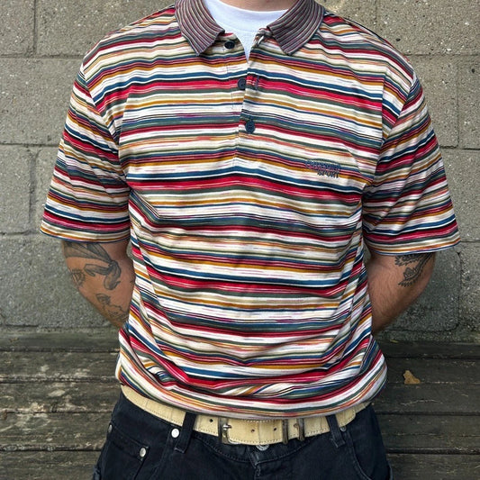 1990s MISSONI SPORT | Multi Color Striped Knit Polo Shirt sz M/L
