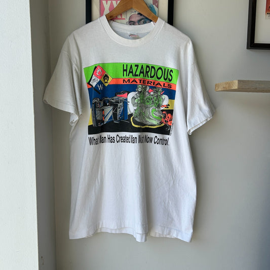 VINTAGE 90s | What Man Has Created Hazardous Materials T-Shirt sz XL