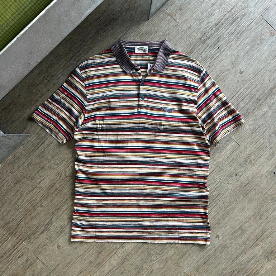 1990s MISSONI SPORT | Multi Color Striped Knit Polo Shirt sz M/L