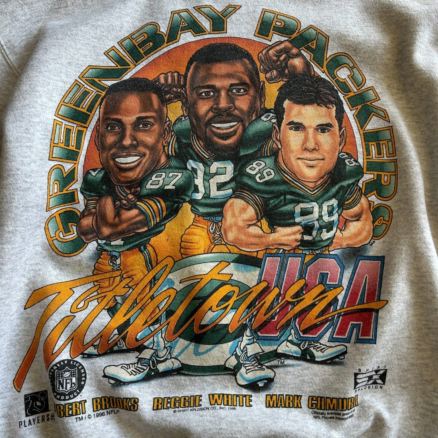 VINTAGE 90s | Green Bay Packers Title Town Players Illustration Sweater sz L