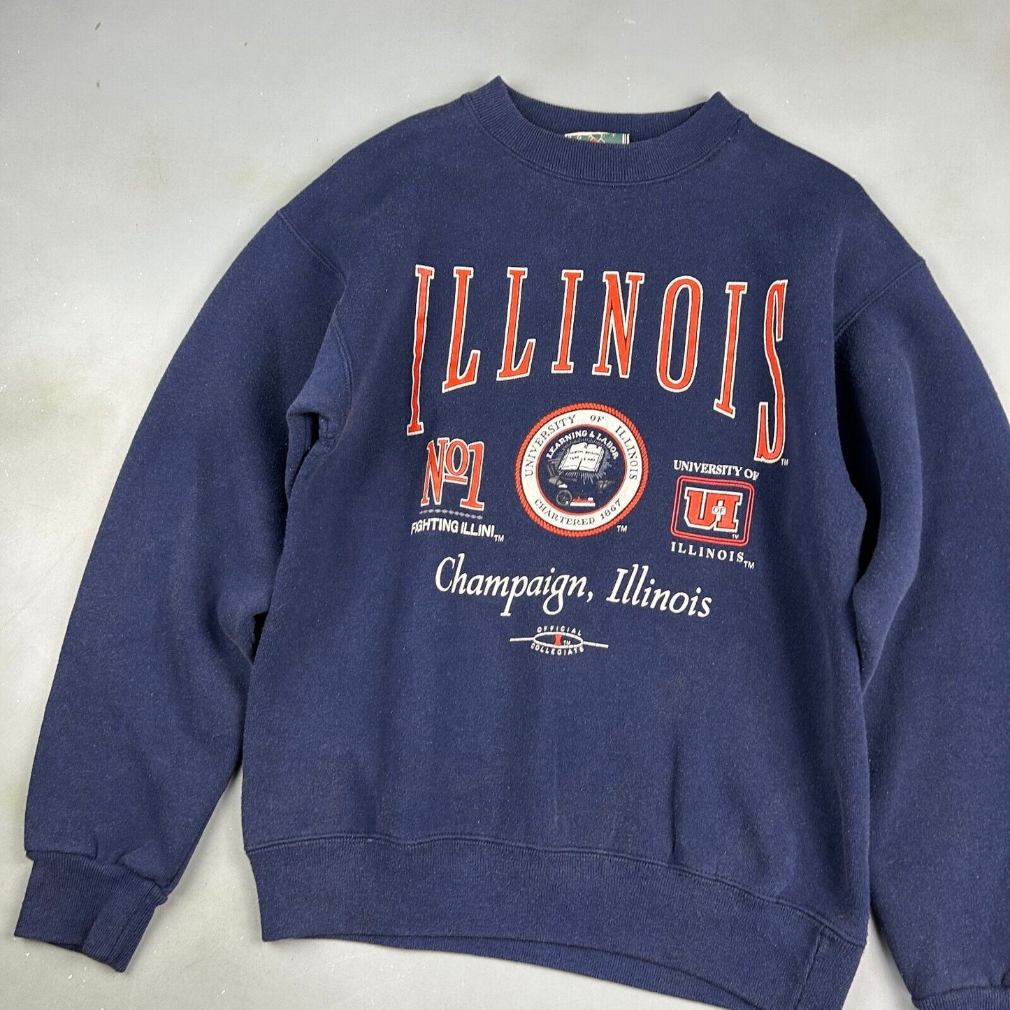 VINTAGE 90s Illinois University Navy Crewneck Sweater sz Youth L / XS Adult
