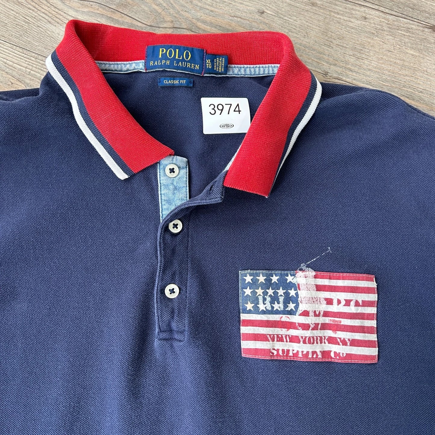 VINTAGE Y2k | Ralph Lauren NY Supply USA Flag Polo Shirt sz XL